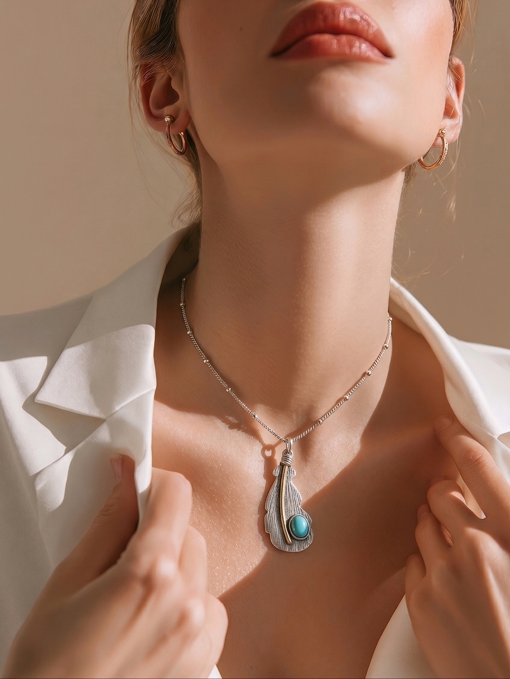 NWT nadineWest Silver and Gold Leaf Necklace with Turquoise Accent ~20"